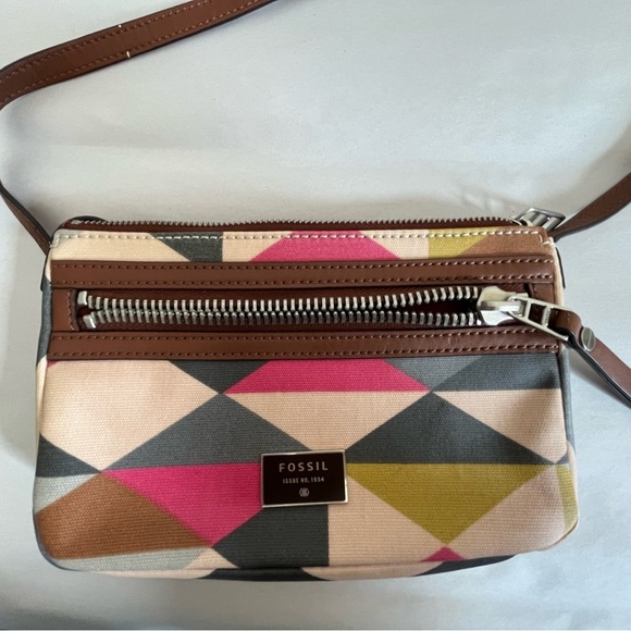 Fossil Issue 1954 Crossbody Bag Purse PVC Coated Geometrical colorful Design - Picture 6 of 16